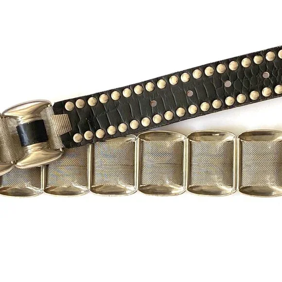 Vintage Black Leather, Silver Metal and Mesh Belt - Goth, Punk, Emo - Picture 7 of 8